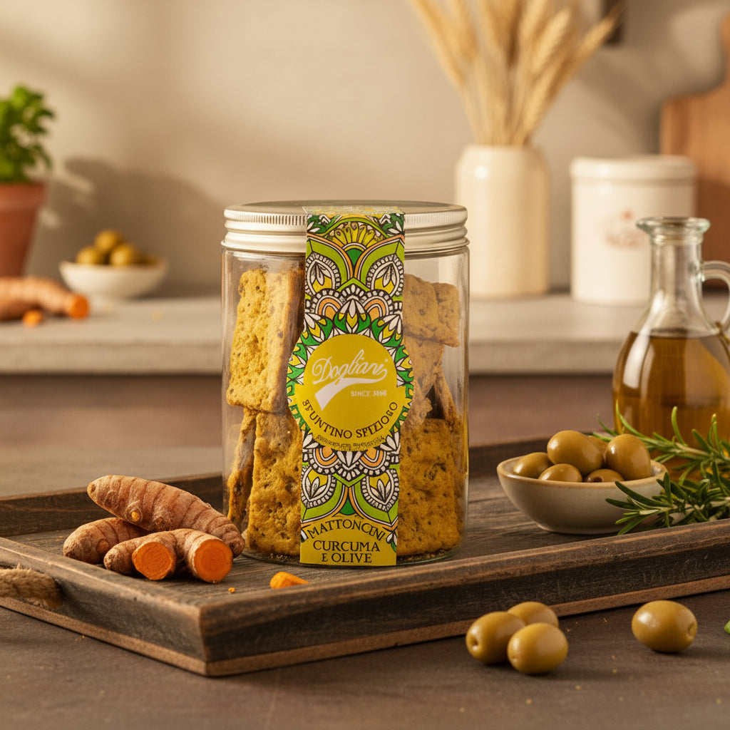 Mattoncini Salati Curcuma e Olive - Barattolo 150g