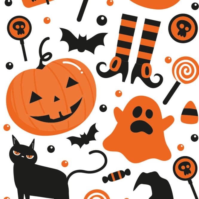 Dettaglio della fantasia Halloween con zucche, fantasmi e pipistrelli