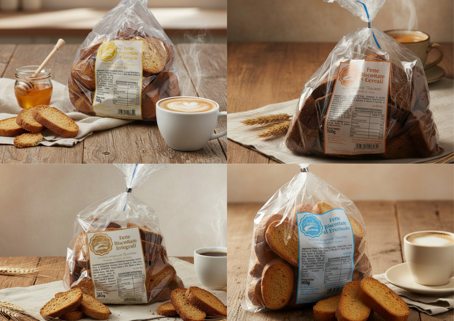 Fette Biscottate Classiche, Integrali, ai 5 Cereali, al Fruttosio 360g