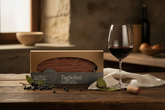 Tagliolini con Barolo, Alloro e Bacche di Ginepro Marco Giacosa - Pasta all'Uovo delle Langhe - 250gr